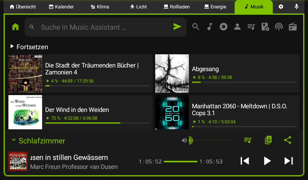 Music Assistant tab on the Android device