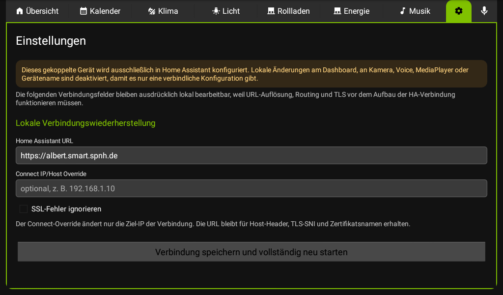 Local connection recovery in app settings